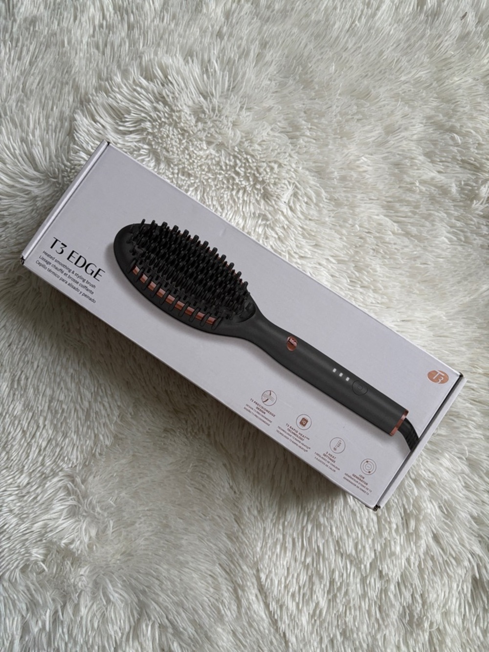 T3 Edge Smooth+ Straightening Hot Brush in Black with Rose Gold Trim
